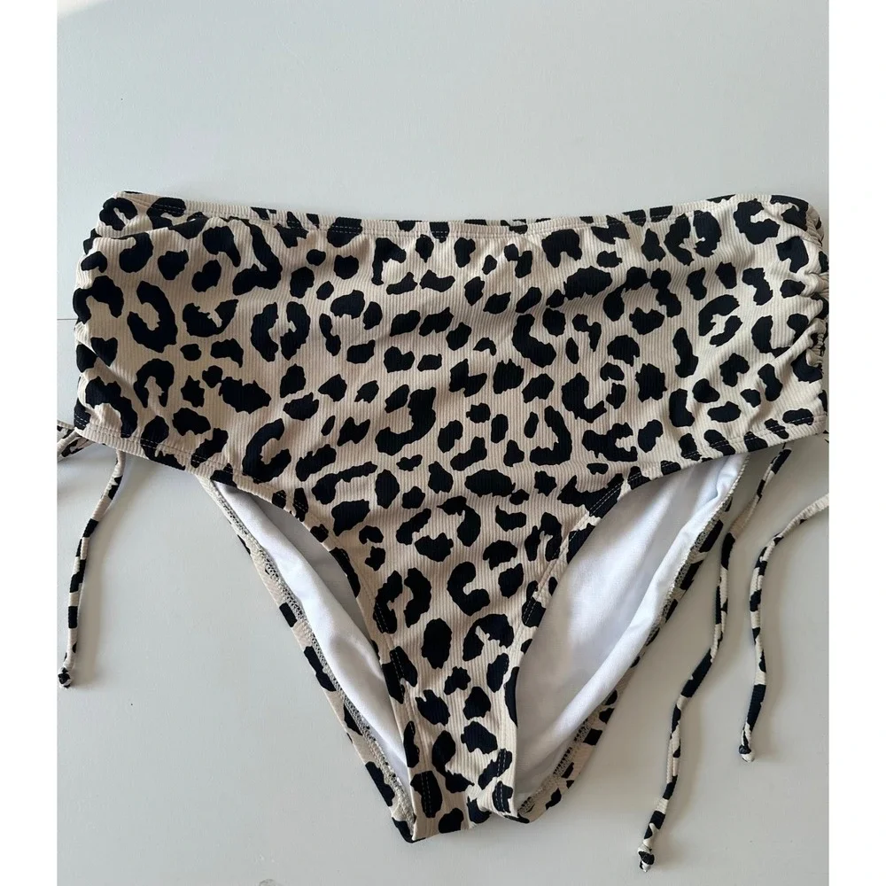 Freshwater Leopard Print Ribbed Tankini Set High Waist Ruched Two Piece XL 1X